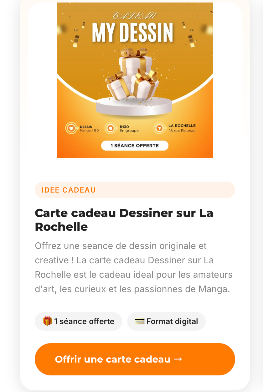 Exemple de carte cadeau pour offrir une séance de dessin